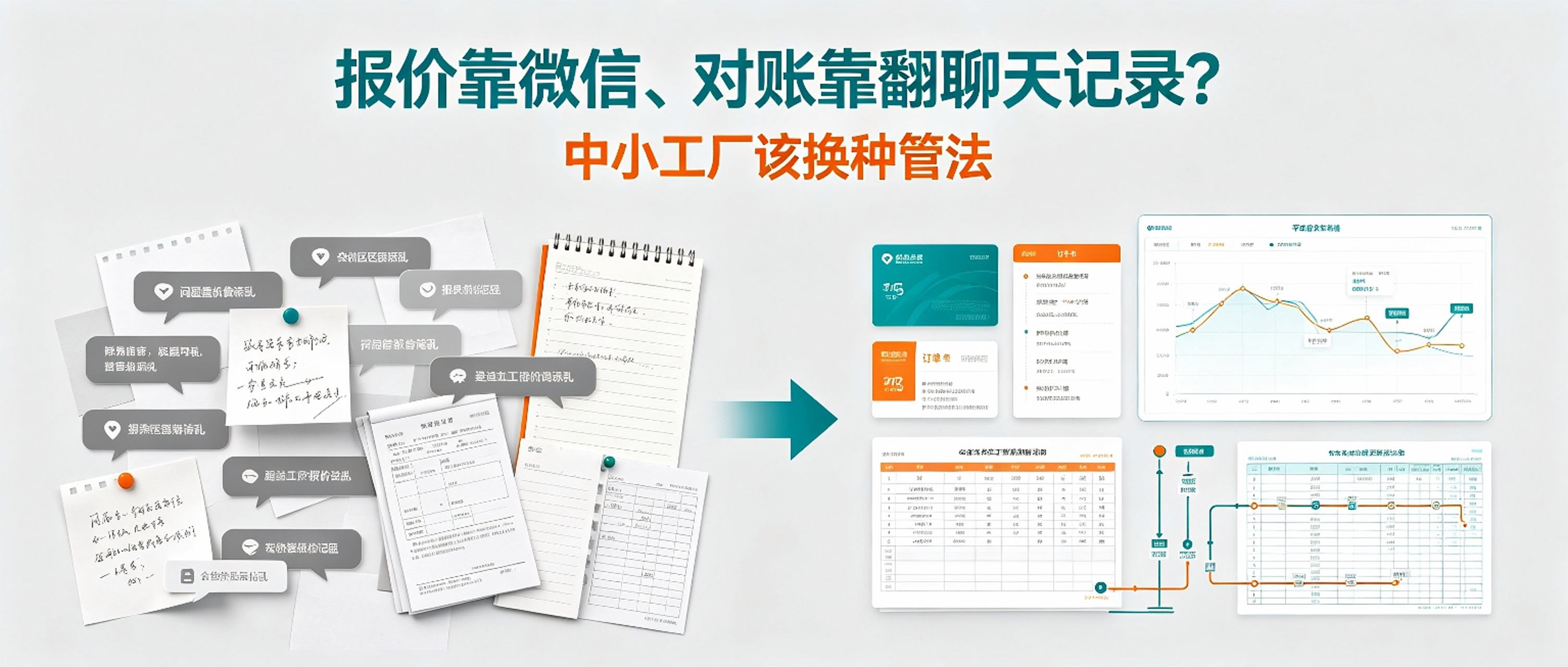 报价靠微信、对账靠翻聊天记录？中小工厂该换种管法了 - 业务员、仓库、财务各干各的，老板怎么才能看清一盘账